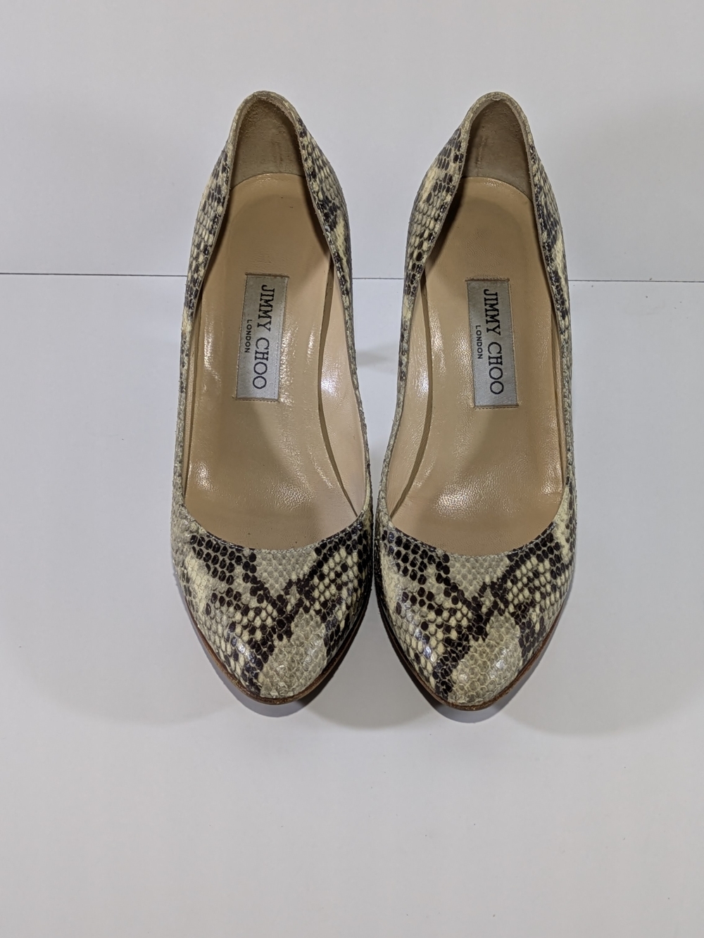 Jimmy Choo Python Snakeskin Leather Pumps Almond Toe Heels EU 37.5 US 7.5